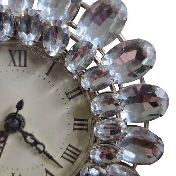 Round Table/Desk Top Clock 5.5" Clear Gem Beads Crystal Diamond Style MCM Posh - Picture 7 of 10